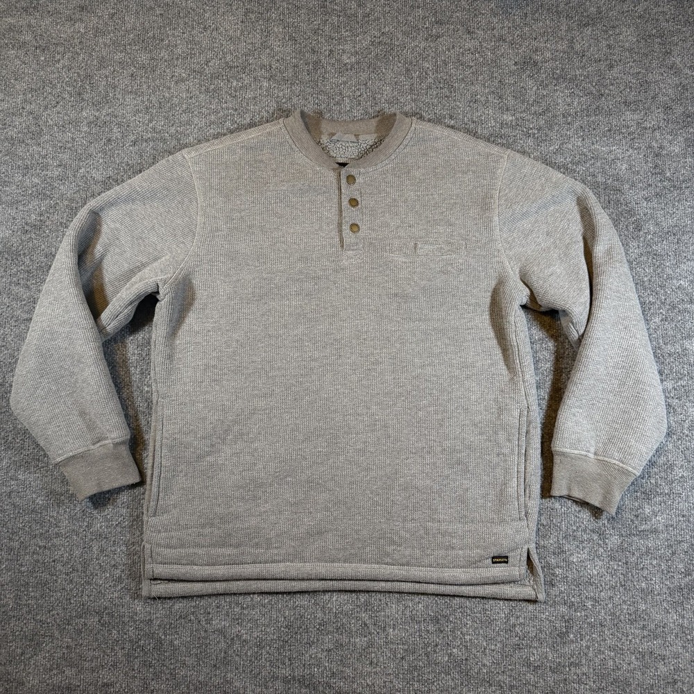 Stanley Workwear Mens M Henley Thermal Shirt Waffle Knit Gray Sherpa Lined